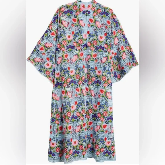 NWT $850 La Vie Style House Floral Open Stitch Long Sleeve Cover-Up Dress! - Picture 6 of 7